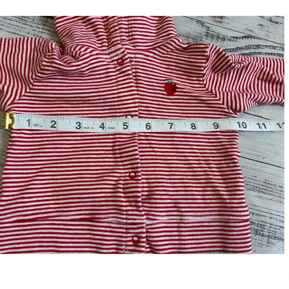 Gymboree‎ Striped Hooded Jacket Kids Red Apple Embroidery Snap Front 0-3 Months